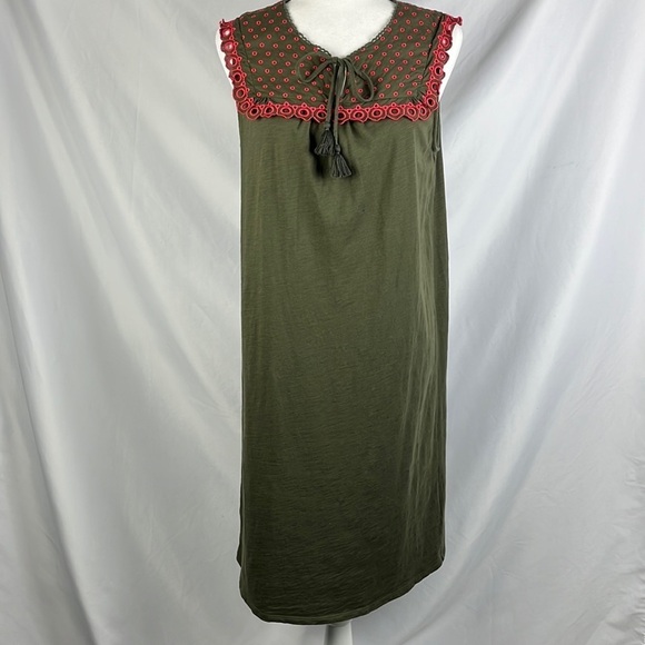 Boden Nella Jersey Embroidered Pink Green Sleeveless Dress Womens Size 14L